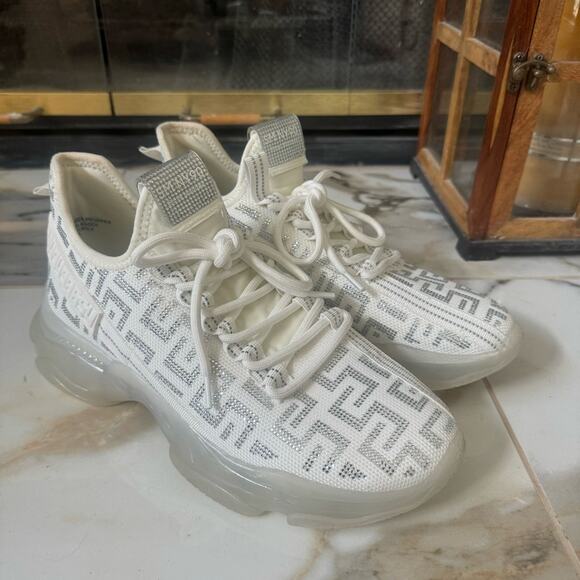 Steve Madden Maxima Rhinestone Sneakers Chunky Knit Low Top White/Silver Size 10 - Picture 3 of 11
